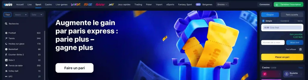 1win paris sportifs en ligne