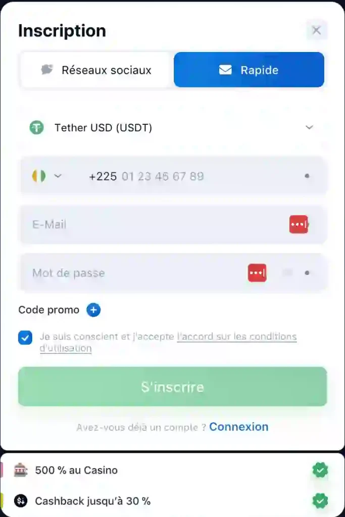 créer un compte 1win